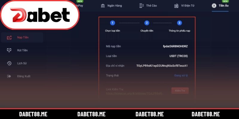 Từng bước nạp tiền DABET chi tiết